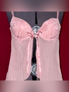 Marilyn Monroe Blush Pink Lace Satin-Trim Chemise lingerie top glitter sparkle